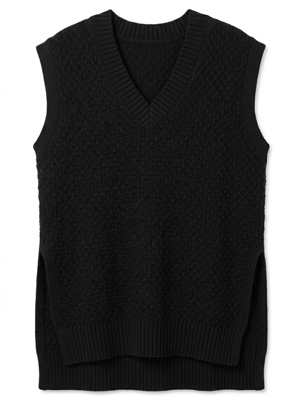 PLUS - ​ELOQUII Black Textured V-Neck Sweater Vest with Side Slits – Size 14/16